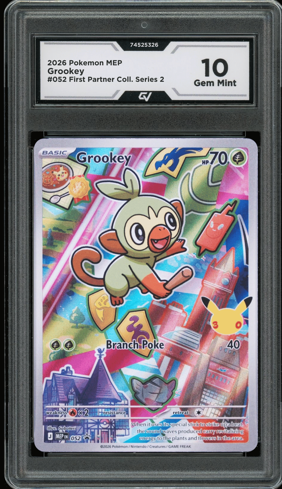 2026 Pokemon Mega Evolutions #052 Grookey First Partner Illustration Graded 10 Gem Mint
