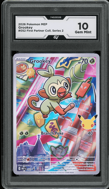 2026 Pokemon Mega Evolutions #052 Grookey First Partner Illustration Graded 10 Gem Mint