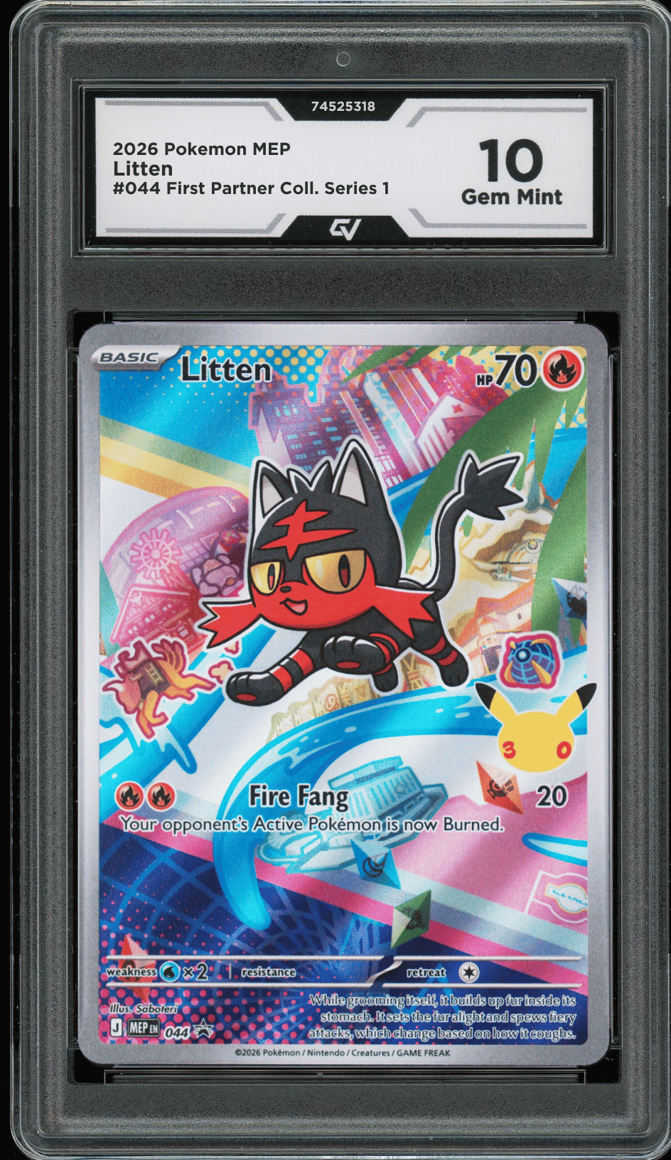 2026 Pokemon Mega Evolutions #044 Litten First Partner Illustration Graded 10 Gem Mint
