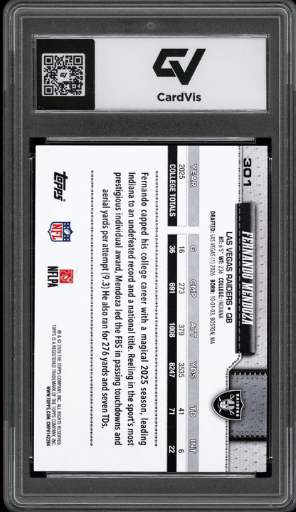 2026 Topps Flagship #301 Fernando Mendoza Rookie Card RC Graded 10 Gem Mint