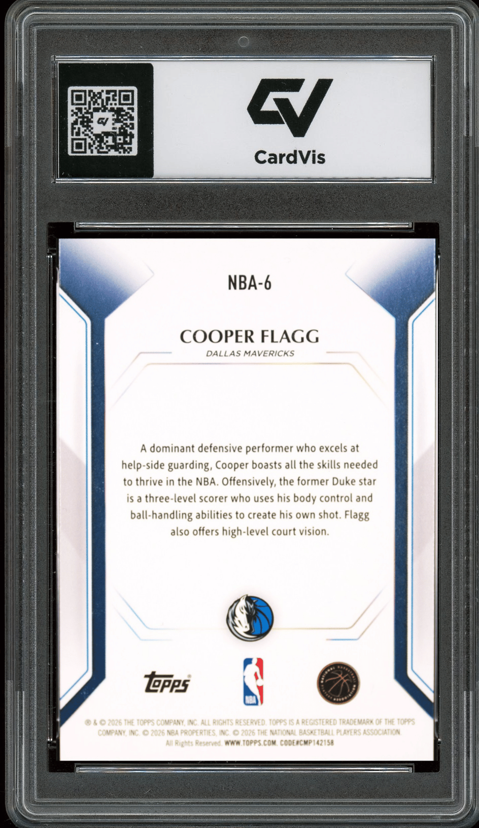 2026 Topps Collectors Kit #NBA-6 Cooper Flagg Graded 10 Gem Mint - Back