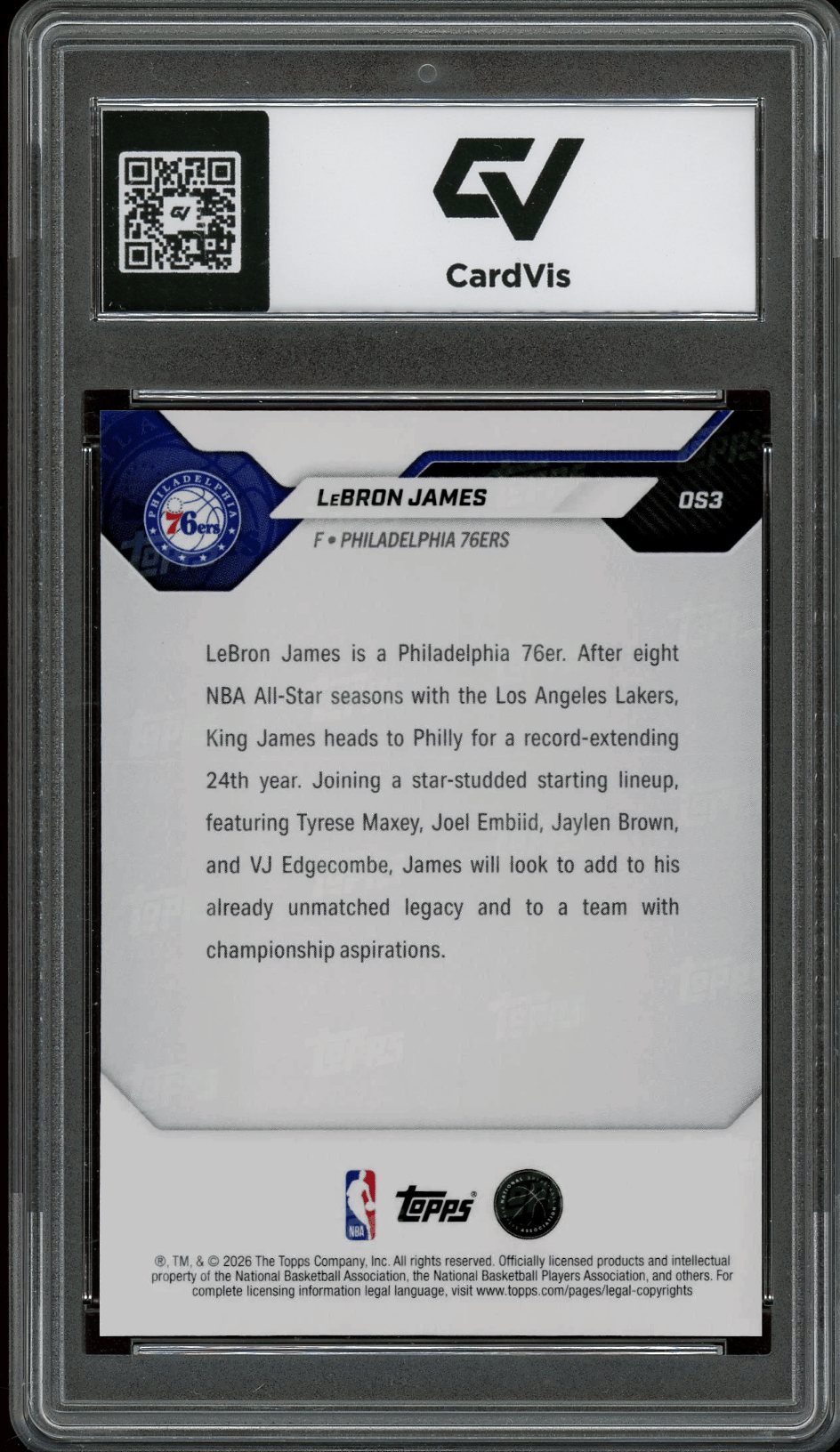 2026 Topps Now #OS-3 LeBron James Graded 10 Gem Mint 1st 76ers Card