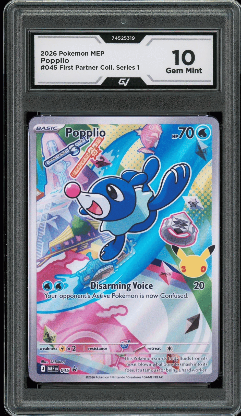 2026 Pokemon Mega Evolutions #045 Popplio First Partner Illustration Graded 10 Gem Mint