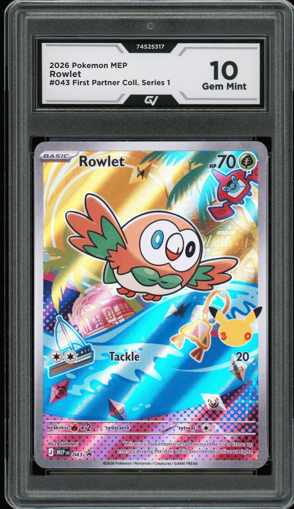 2026 Pokemon Mega Evolutions #043 Rowlet First Partner Illustration Graded 10 Gem Mint