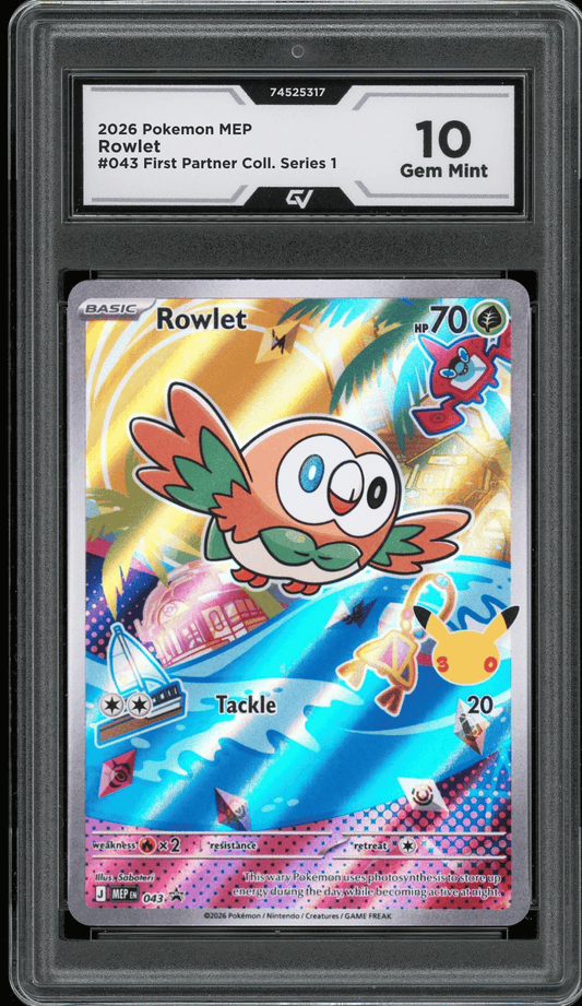 2026 Pokemon Mega Evolutions #043 Rowlet First Partner Illustration Graded 10 Gem Mint