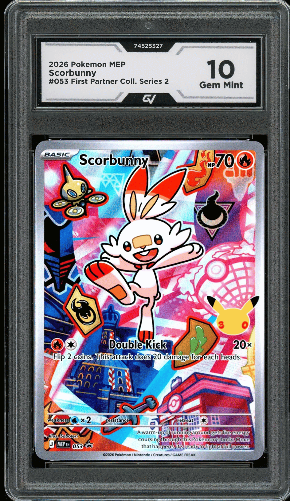 2026 Pokemon Mega Evolutions #053 Scorbunny First Partner Illustration Graded 10 Gem Mint