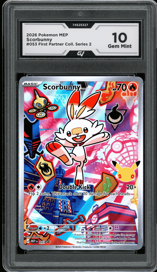 2026 Pokemon Mega Evolutions #053 Scorbunny First Partner Illustration Graded 10 Gem Mint