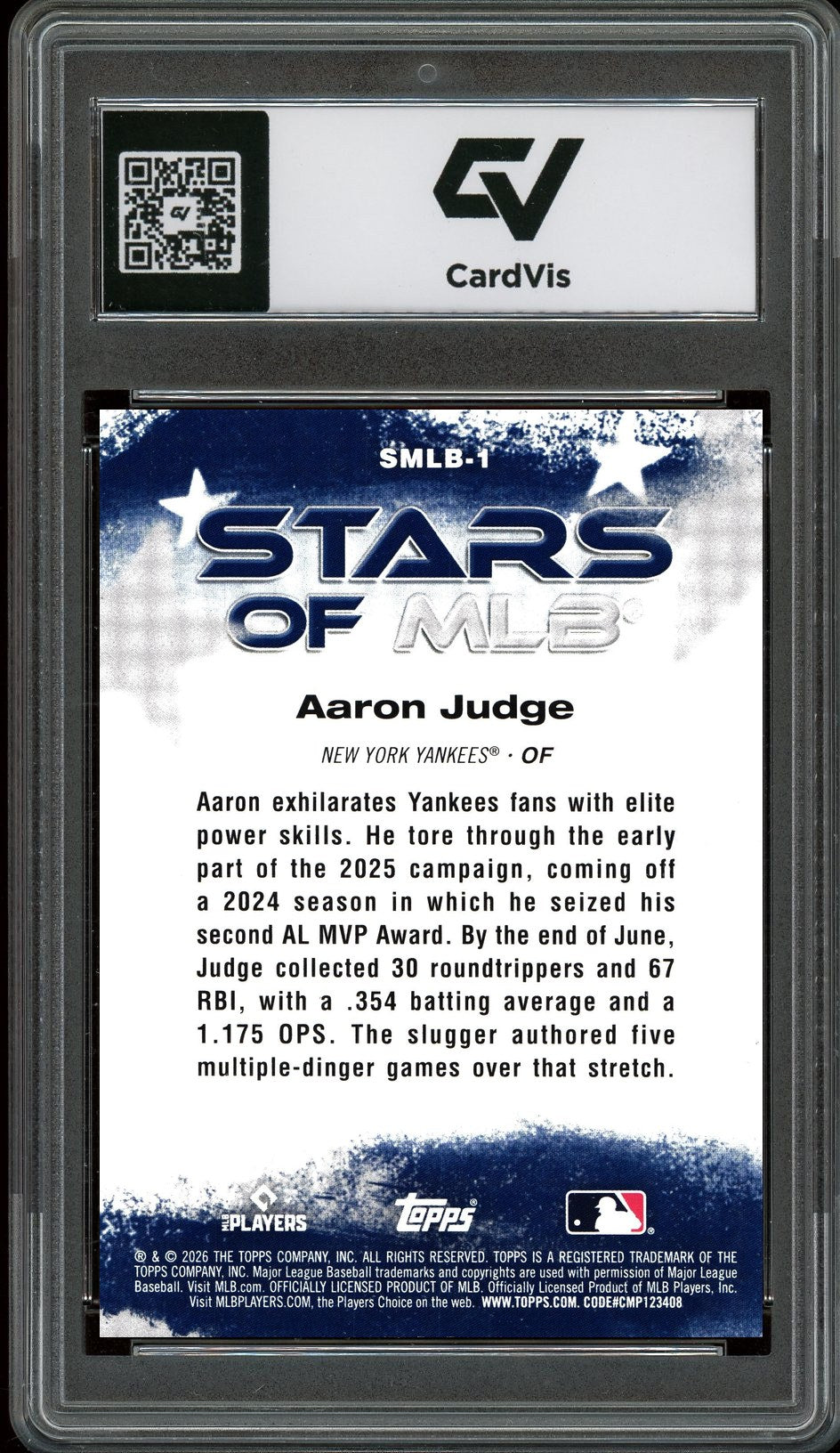 2026 Topps #SMLB-1 Aaron Judge Stars of MLB Graded 10 Gem Mint - Back