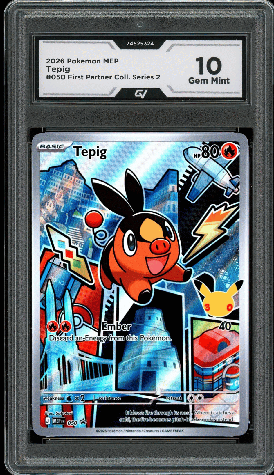 2026 Pokemon Mega Evolutions #050 Tepig First Partner Illustration Graded 10 Gem Mint