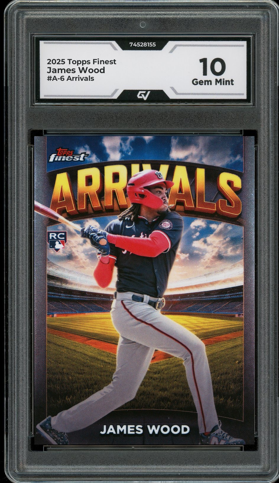 2025 Topps Finest #A-6 James Wood Arrivals Rookie Card RC Graded 10 Gem Mint - Front