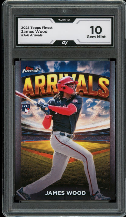 2025 Topps Finest #A-6 James Wood Arrivals Rookie Card RC Graded 10 Gem Mint - Front