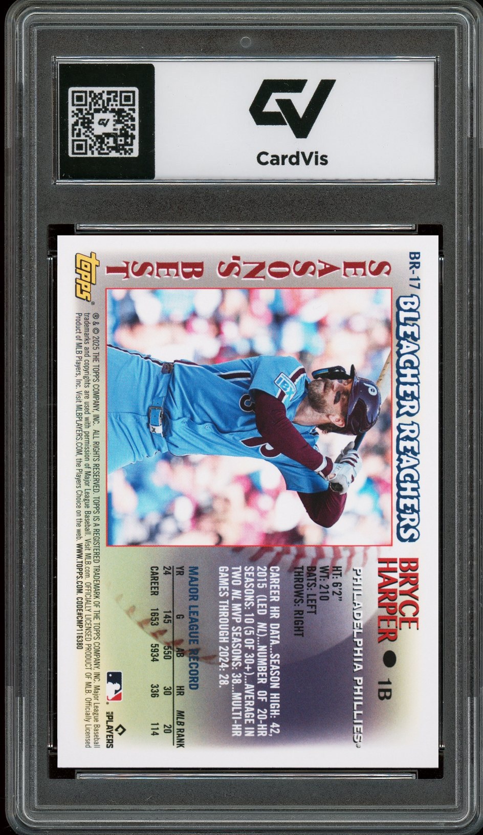 2025 Topps Update #17 Bryce Harper Bleacher Reachers Graded 10 Gem Mint - Back