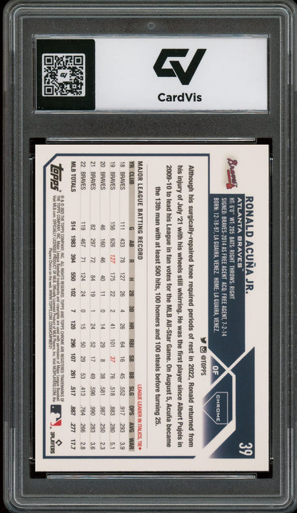 2023 Topps Chrome #39 Ronald Acuna Jr. Graded 10 Gem Mint - Back