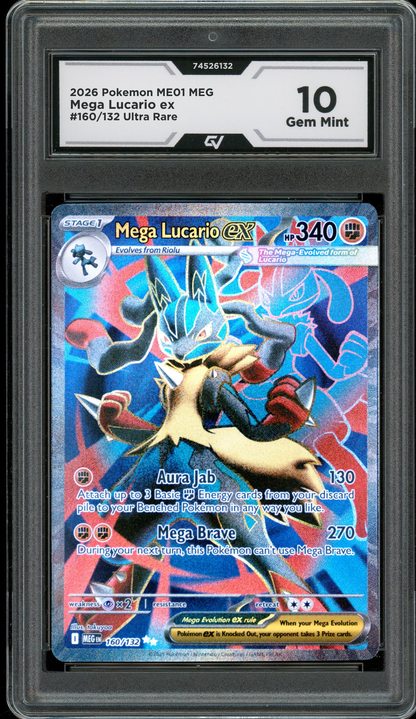 2026 Pokemon ME01 Mega Evolutions #160/132 Mega Lucario EX Ultra Rare Graded 10 Gem Mint