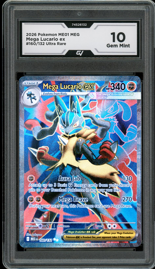 2026 Pokemon ME01 Mega Evolutions #160/132 Mega Lucario EX Ultra Rare Graded 10 Gem Mint