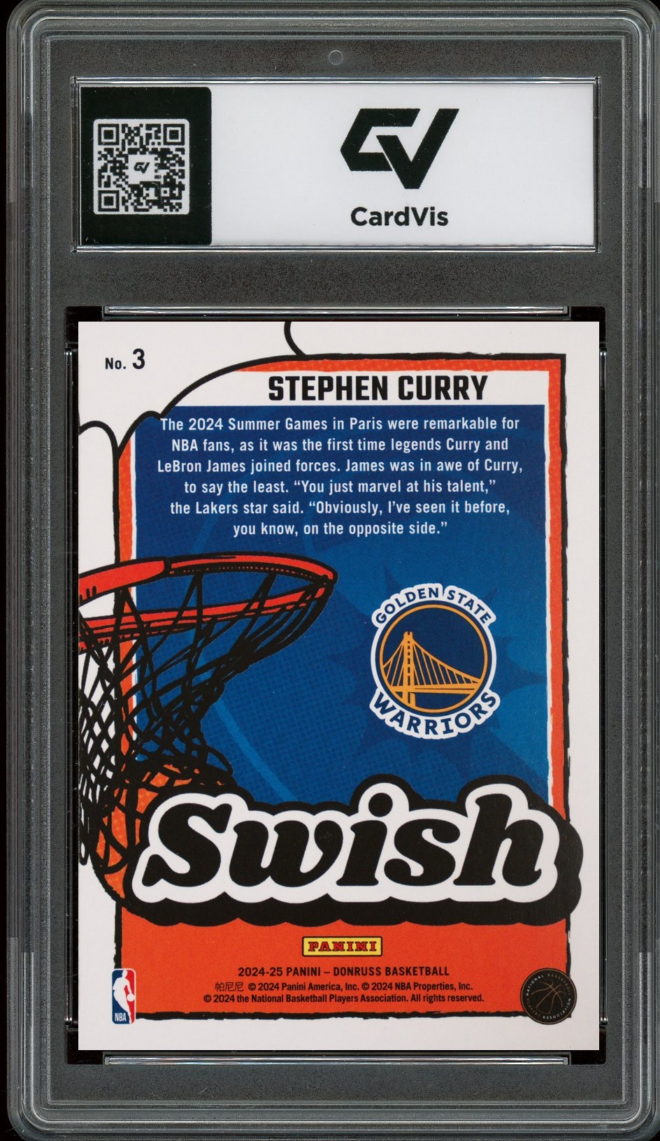 2024 Panini Donruss #3 Stephen Curry Swish Graded 10 Gem Mint - Back