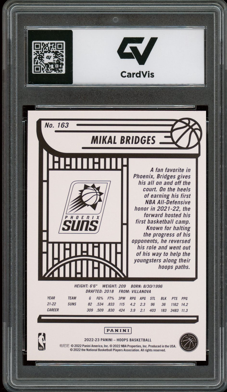 2022 Panini Hoops #163 Mikal Bridges Graded 10 Gem Mint - Back
