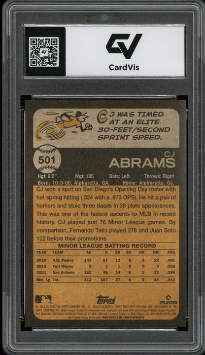 2022 Topps Heritage #501 CJ Abrams Rookie Card RC Graded 10 Gem Mint - Back
