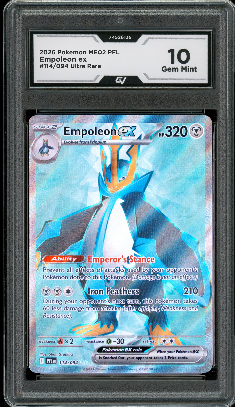 2026 Pokemon ME02 Phantasmal Flames #114/094 Empoleon EX Ultra Rare Graded 10 Gem Mint