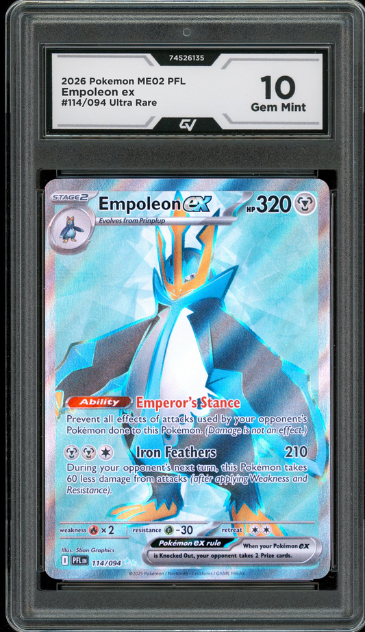 2026 Pokemon ME02 Phantasmal Flames #114/094 Empoleon EX Ultra Rare Graded 10 Gem Mint