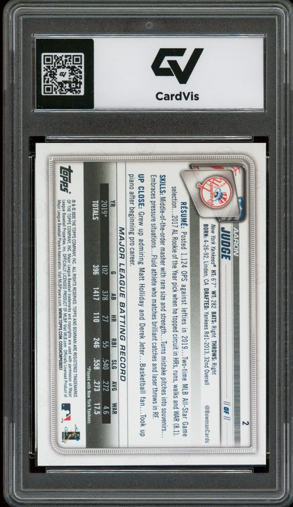 2020 Bowman #2 Aaron Judge Graded 10 Gem Mint - Back
