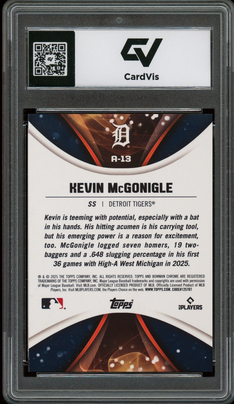 2025 Bowman Draft #A-13 Kevin McGonigle Axis Graded 10 Gem Mint - Back