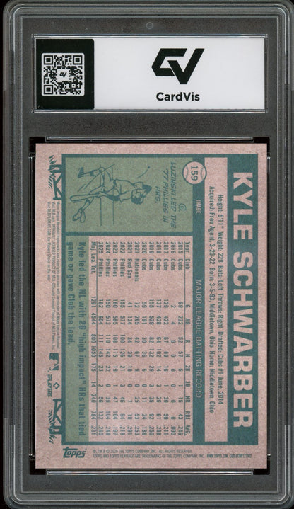 2026 Topps Heritage #159 Kyle Schwarber Image Variation Graded 10 Gem Mint - Back