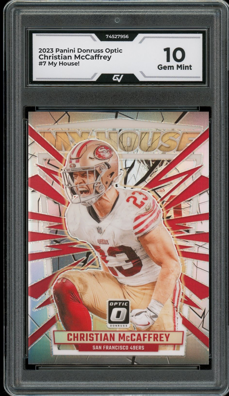 2023 Panini Donruss Optic #7 Christian McCaffrey My House! Graded 10 Gem Mint - Front