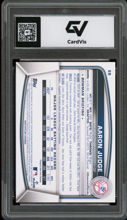 2023 Bowman #59 Aaron Judge Graded 10 Gem Mint - Back