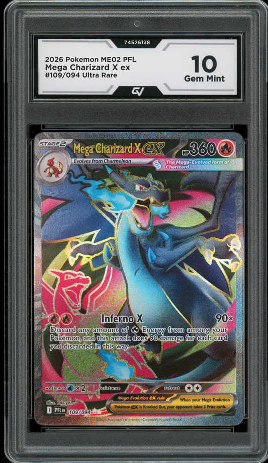 2026 Pokemon ME02 Phantasmal Flames #109/094 Mega Charizard EX Ultra Rare Graded 10 Gem Mint