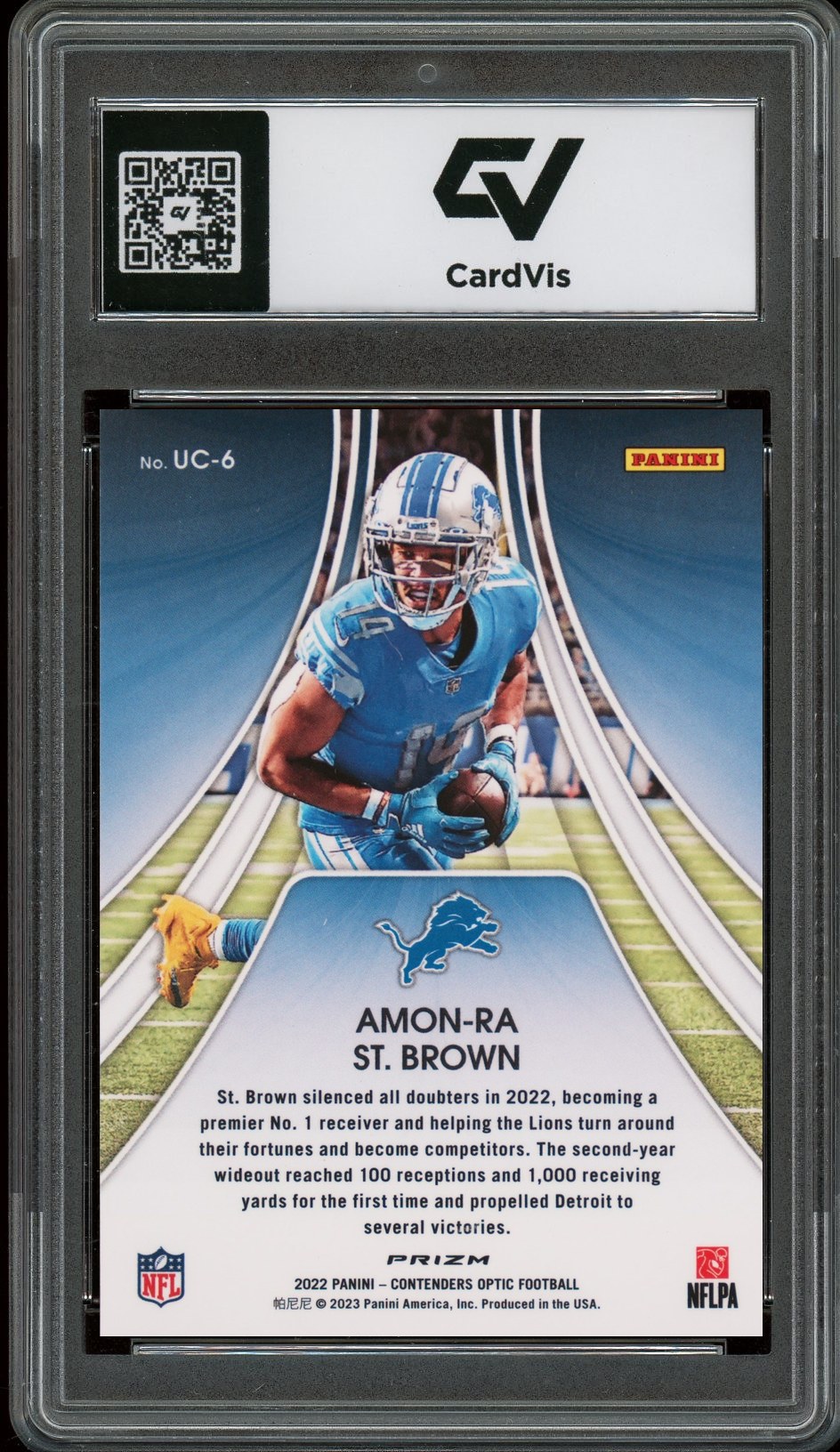 2022 Panini Contenders Optic #UC-6 Amon-Ra St. Brown Up And Coming Graded 10 Gem Mint - Back