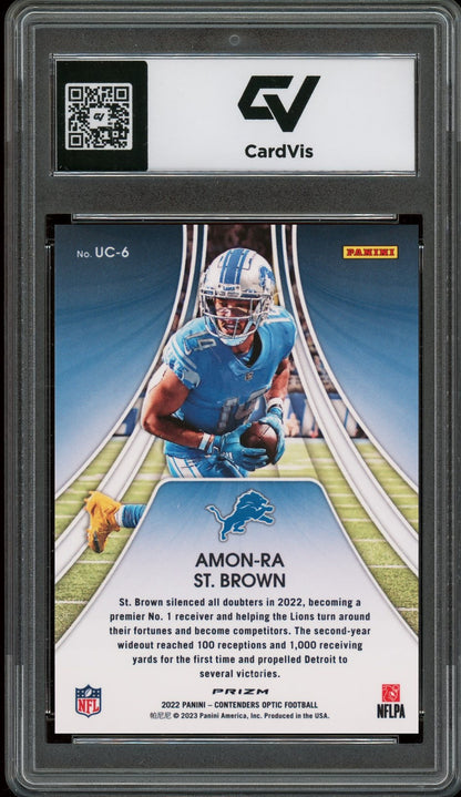 2022 Panini Contenders Optic #UC-6 Amon-Ra St. Brown Up And Coming Graded 10 Gem Mint - Back
