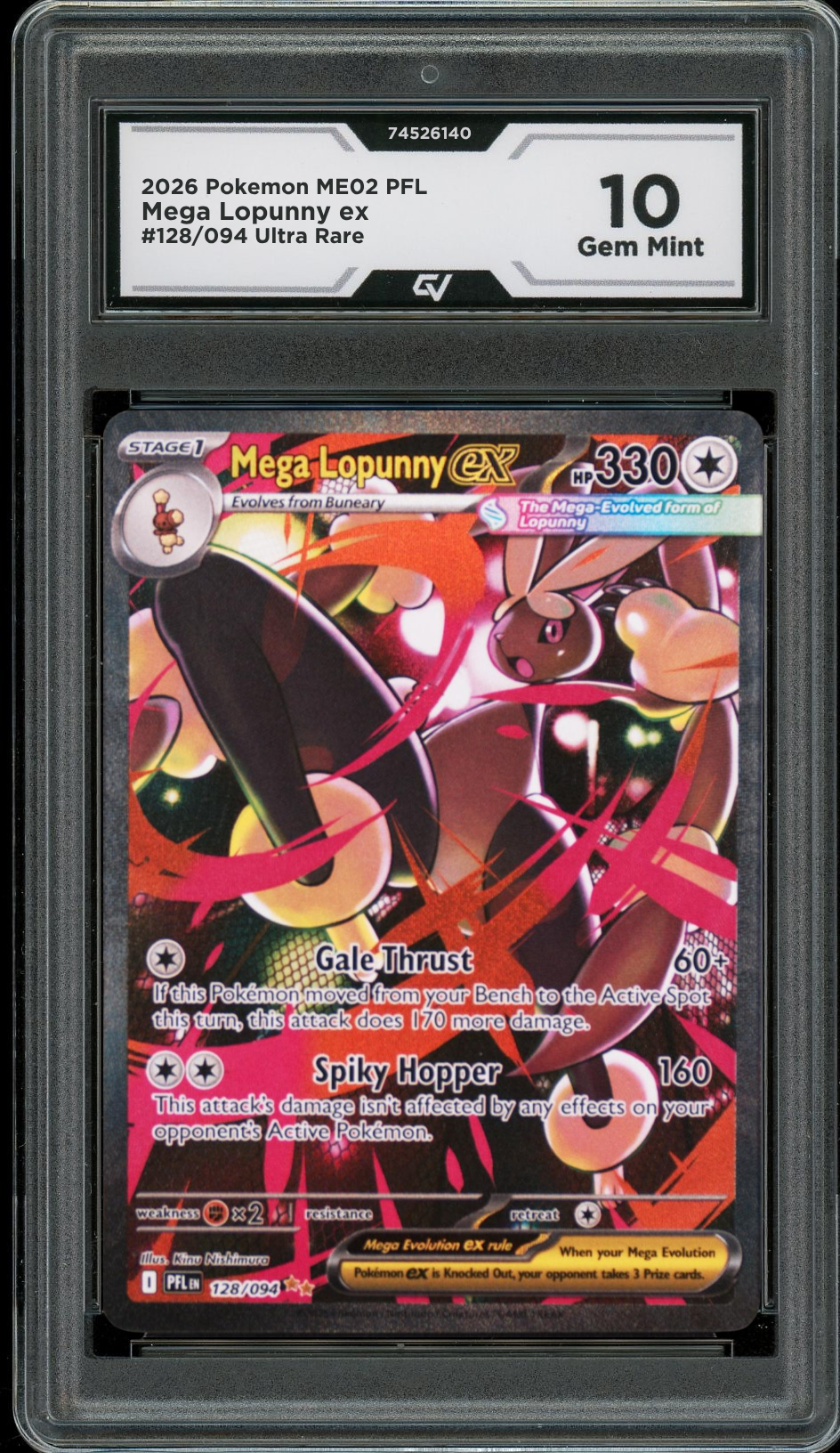 2026 Pokemon ME02 Phantasmal Flames #115/094 Mega Lopunny EX Ultra Rare Graded 10 Gem Mint