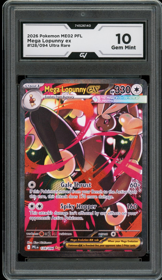 2026 Pokemon ME02 Phantasmal Flames #115/094 Mega Lopunny EX Ultra Rare Graded 10 Gem Mint
