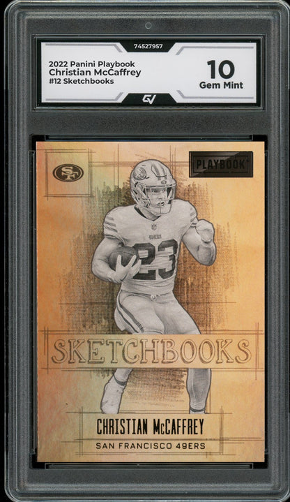 2022 Panini Playbook #12 Christian McCaffrey Sketchbooks Graded 10 Gem Mint - Front
