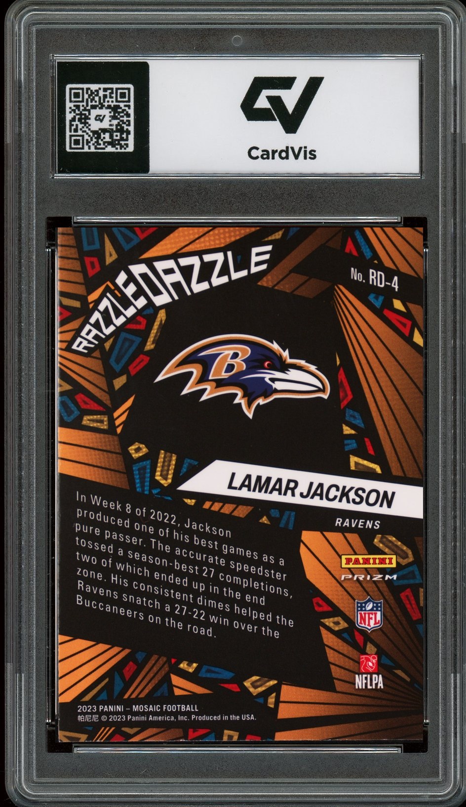2023 Panini Mosaic #RD-4 Lamar Jackson Razzle Dazzle Graded 10 Gem Mint - Back