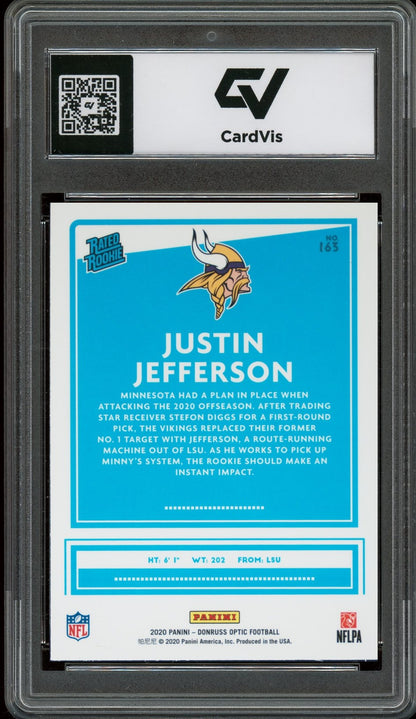 2020 Panini Donruss Optic #163 Justin Jefferson Rookie Card RC Graded 10 Gem Mint - Back