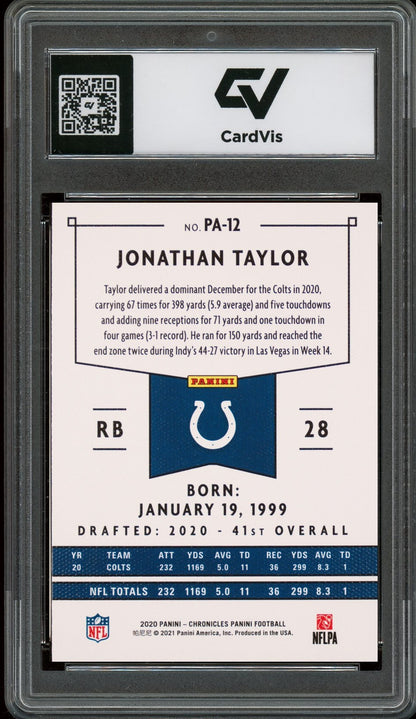 2020 Panini Chronicles #PA-12 Jonathan Taylor Rookie Card RC Graded 10 Gem Mint - Back