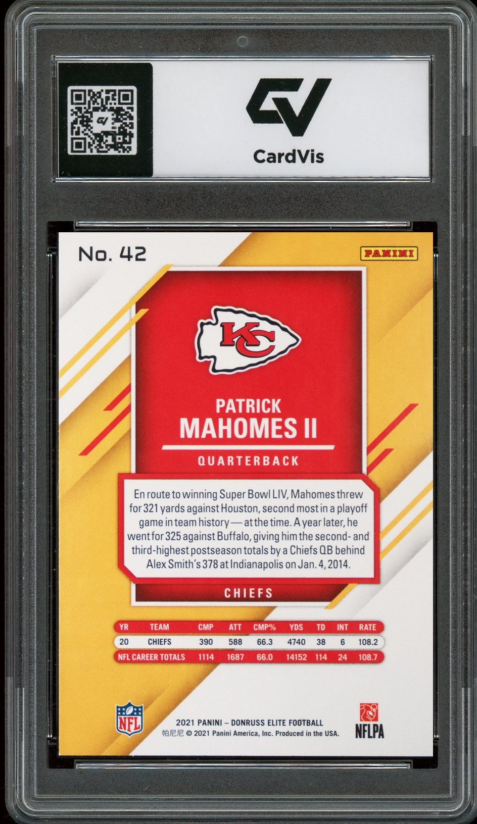 2021 Panini Donruss Elite #42 Patrick Mahomes II Graded 10 Gem Mint - Back