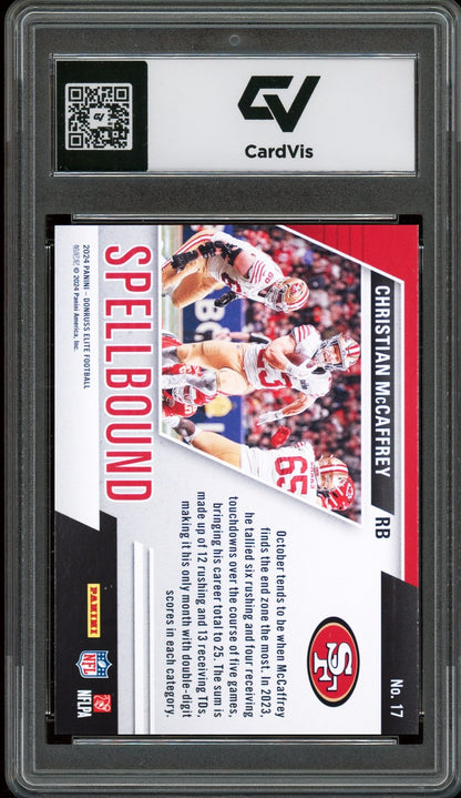 2024 Panini Donruss Elite #17 Christian McCaffrey Spellbound Green Graded 10 Gem Mint - Back
