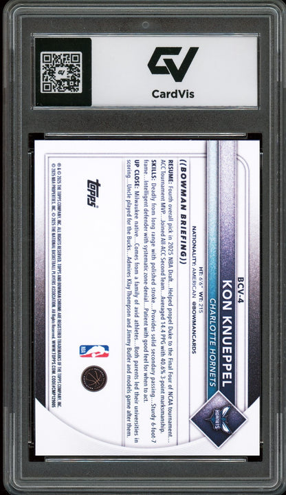 2025 Bowman Chrome #BCV-4 Kon Knueppel Rookie Card RC Graded 10 Gem Mint - Back