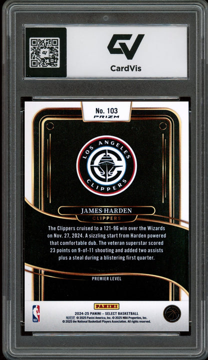 2024 Panini Select #103 James Harden Silver Prizm Graded 10 Gem Mint - Back