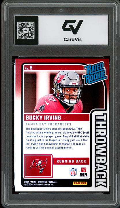 2024 Panini Donruss #6 Bucky Irving Rated Rookies Throwback Rookie Card RC Graded 10 Gem Mint - Back