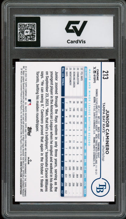 2024 Topps Chrome #213 Junior Caminero Rookie Card RC Graded 10 Gem Mint - Back