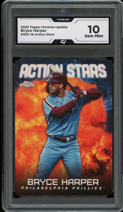 2023 Topps Chrome Update #ASC-16 Bryce Harper Action Stars Graded 10 Gem Mint - Front