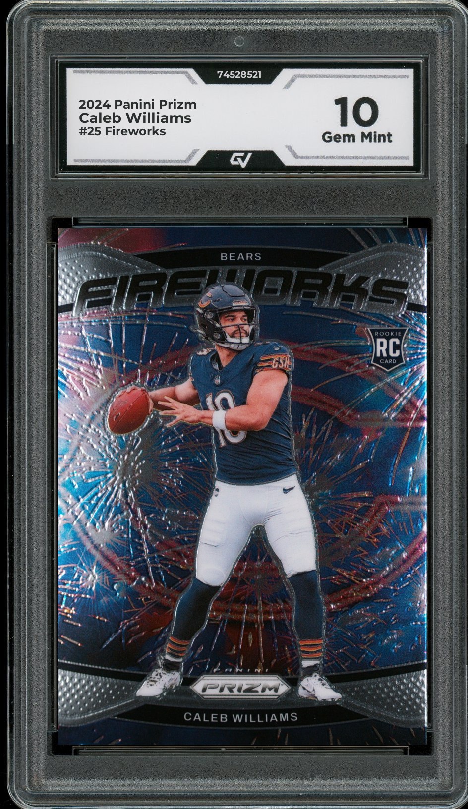 2024 Panini Prizm #25 Caleb Williams Fireworks Rookie Card RC Graded 10 Gem Mint - Front