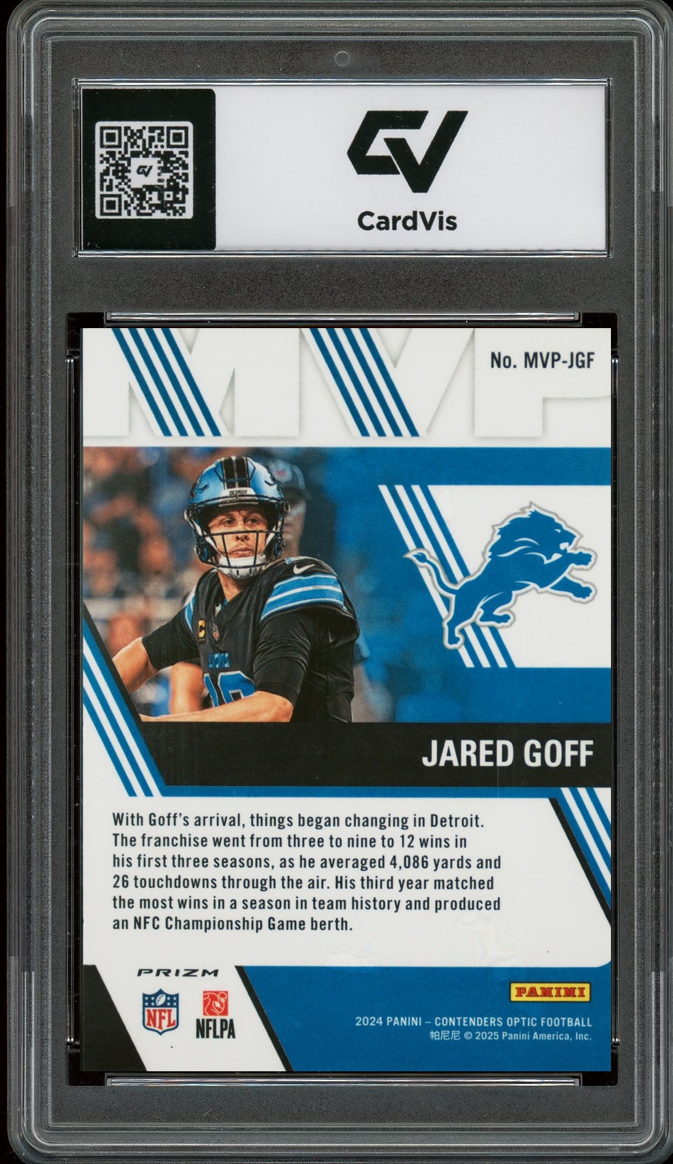 2024 Panini Contenders Optic #MVP-JGF Jared Goff MVP Contenders Graded 10 Gem Mint - Back