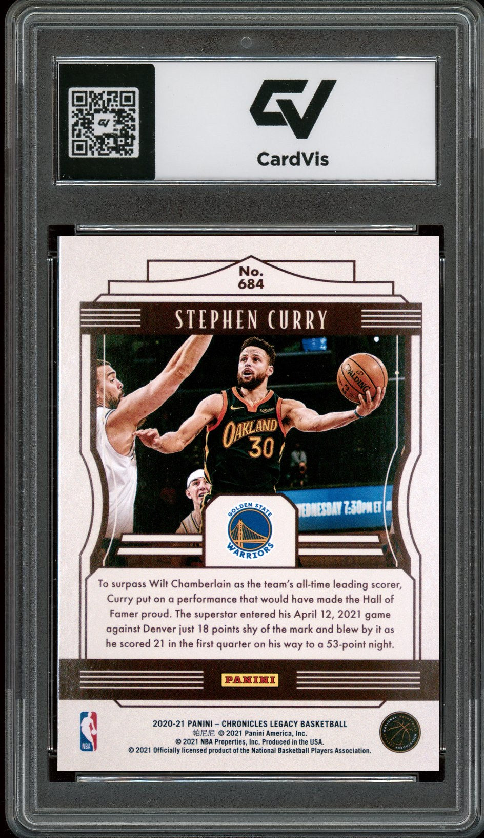 2020 Panini Chronicles #684 Stephen Curry Graded 10 Gem Mint - Back
