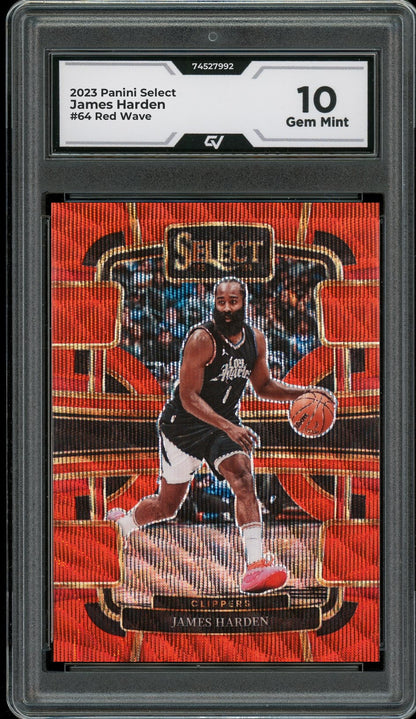 2023 Panini Select #64 James Harden Red Wave Graded 10 Gem Mint - Front