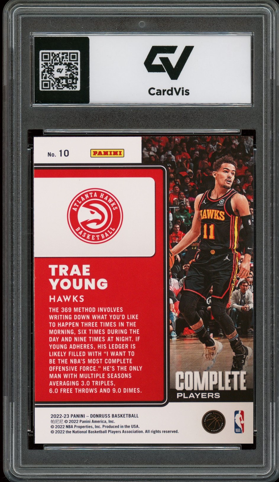 2022 Panini Donruss #10 Trae Young Complete Players Graded 10 Gem Mint - Back